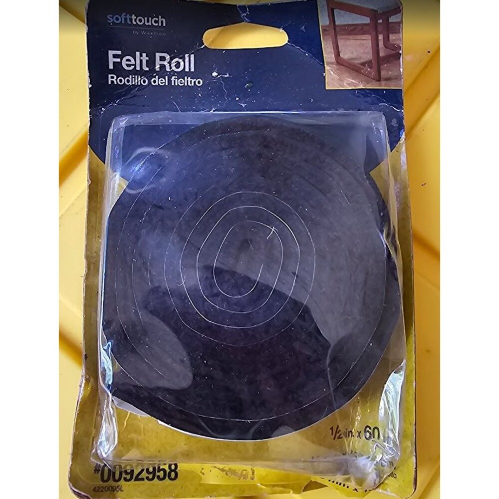 Soft Touch by Waxman Self-Stick Black Felt Strip Roll 1/2" x 60" #0092958